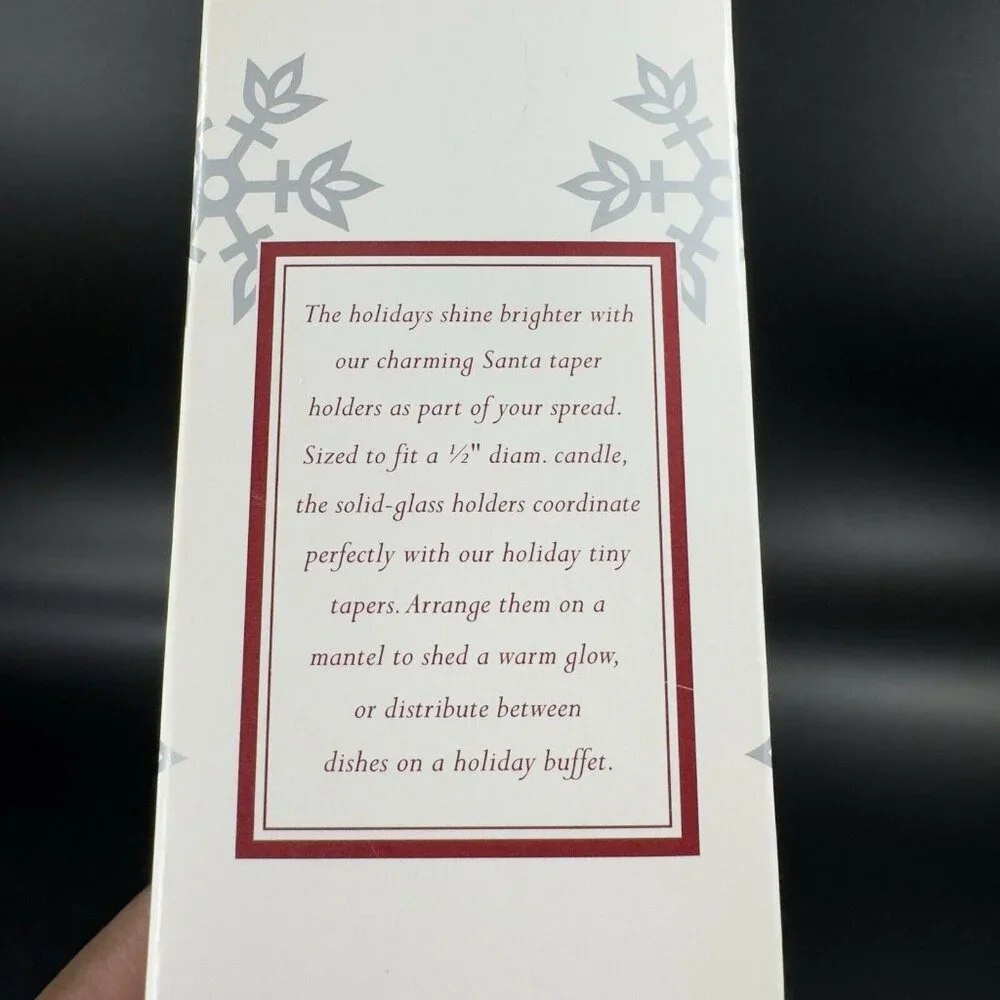 Williams Sonoma Clear Glass Santa‎ Taper Candle Holders Christmas New In Box
